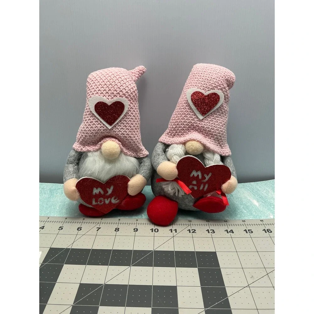 Valentine's Day Gnome Plush Set 2pc‎ Pink Heart My Love My All Holiday Decor 10